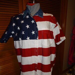 US Flag Button-Up Short Sleeve Shirt, Sz 20